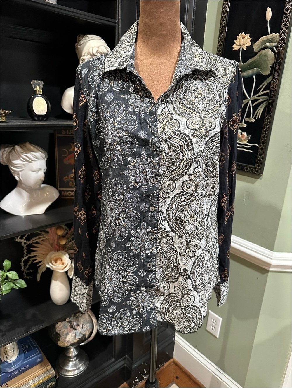 Cino Paisley Print Button‑Down Shirt – 100% Cotton – Size Small